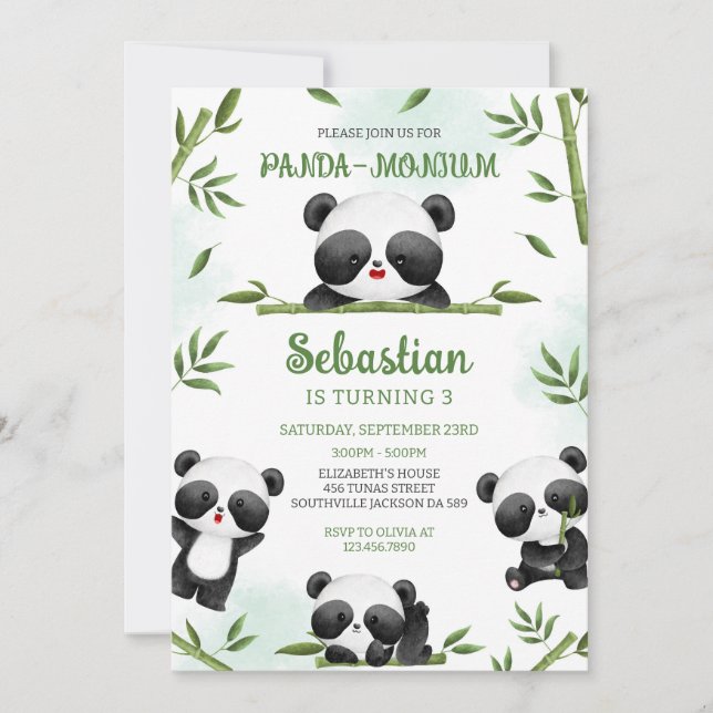Convite Panda-monium Panda Birthday (Frente)
