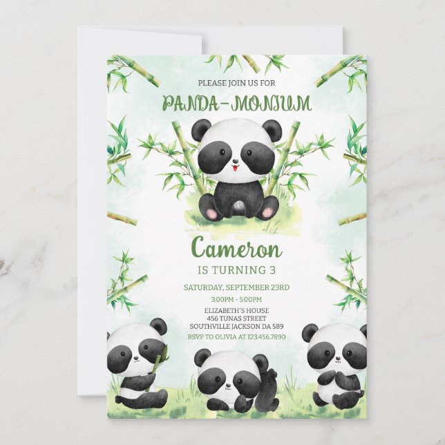 Convite Panda-monium Panda Birthday Invitation (Frente)