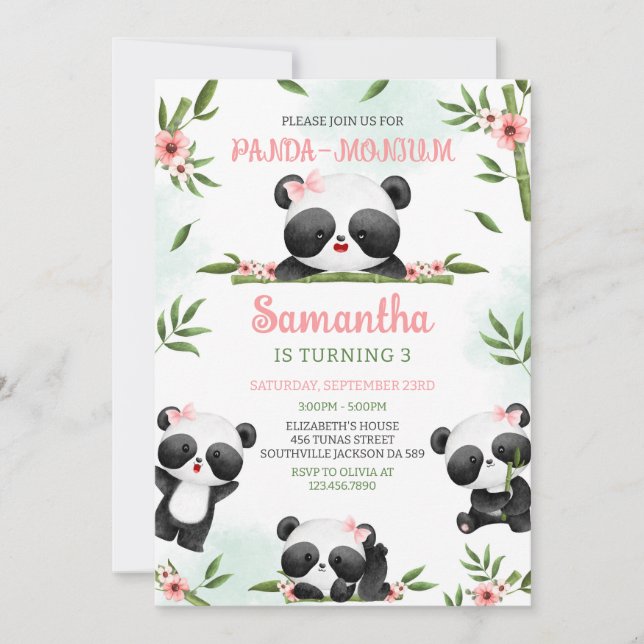 Convite Panda-monium Panda Birthday Invitation (Frente)