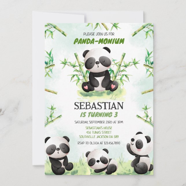 Convite Panda Panda-monium Birthday Invitation (Frente)