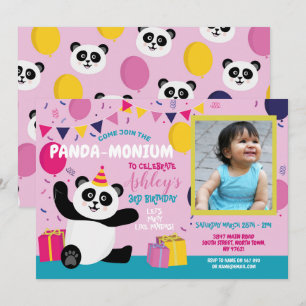 Convite Panda Party Birthday Panda-monium Photo Pink