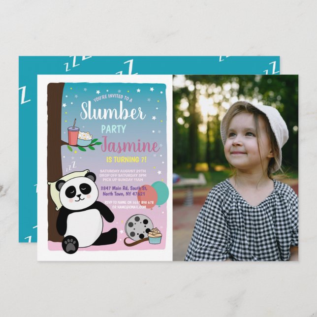 Convite Panda Slumber Party Birthday Filmes Popcorn Foto (Frente/Verso)