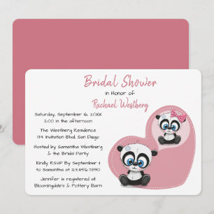 Convite Panda Urso de Pelúcia Rosa Casamento Coração Chá d
