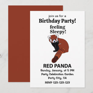 Convite Panda Vermelho se Sentindo Sonolento Aniversário D