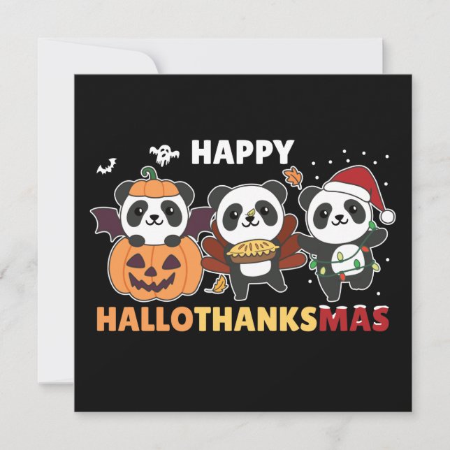 Convite Pandas Felizes do Hallothanksmas Natal Panda Convi (Frente)