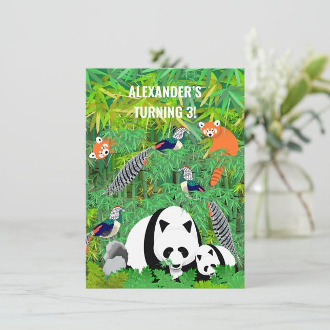 Convite Pandas Senhora Pheasants Amherst Pandas Vermelhos  (Em pé/Frente)