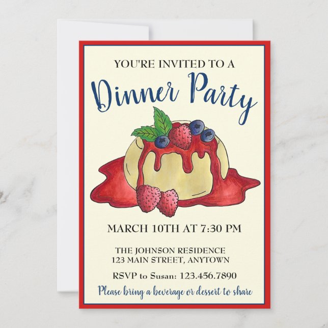 Convite Panna Cotta, Festa de Janto de Comidas Italiana de (Frente)