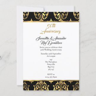 Convite Pano de damasco preto e dourado para 50º aniversár