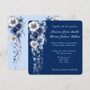 Convite Pano Floral Azul Branco Aquarela Estrelas