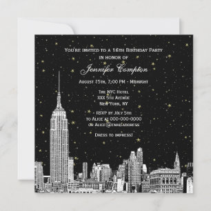 Convite Panorama da Cidade de Nova York Estampado Estrela
