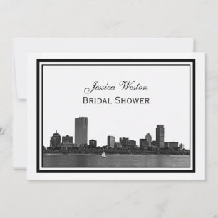 Convite Panorama de Boston Gravado Moldura Bridal Shower