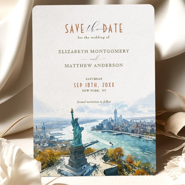 Convite Panorama de Nova York Liberdade Save-the-Date (Criador carregado)
