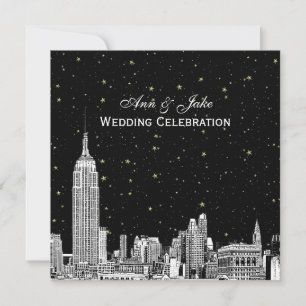 Convite Panorama de NYC 01 Etch Estrela DIY BG Cor SQ Casa