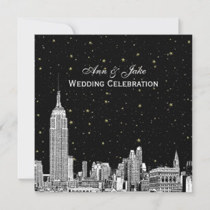Convite Panorama de NYC 01 Etch Estrelas DIY BG Cor SQ Cas