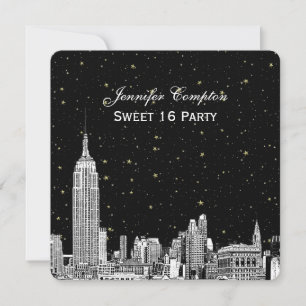 Convite Panorama de NYC Gravado Estrela DIY BG Cor SQ Doce