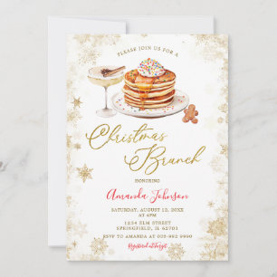 Convite Panqueca de Inverno Flocos de Neve Dourados Brunch
