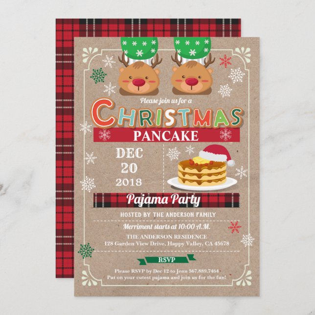 Convite Panqueca de Natal e aniversário de criança de fest (Frente/Verso)