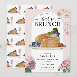 Convite Panquecas Aquarela Frutas Vermelhas Brunch Chá de 