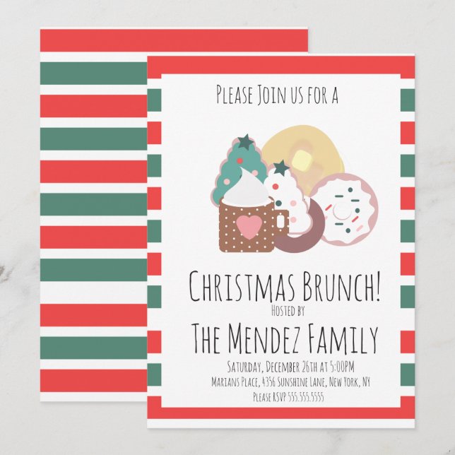 Convite Panquecas Biscoitos Donuts Brunch de Natal em Famí (Frente/Verso)