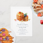 Convite Panquecas   Chá de fraldas Pacificador Breakfast B<br><div class="desc">Tema "panquecas e pacificadores" do chá de fraldas Brunch com aquarela inspirada Ilustração de duas pilhas de panquecas com xarope de cobertura,  chocolate e fruta.</div>