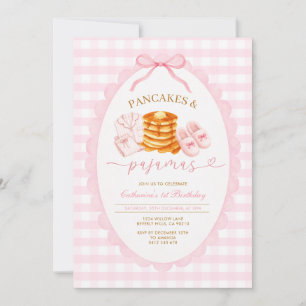Convite Panquecas Cor-de-Rosa e Pijamas Terceiro Aniversár