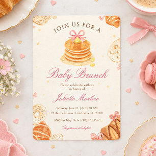 Convite Panquecas de Brunch de Bebê Arco Rosa Menina Chás