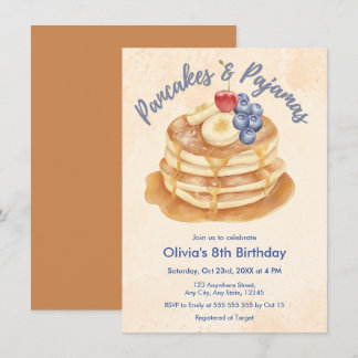Convite Panquecas de Mirtilo & Pijamas 8º Aniversário