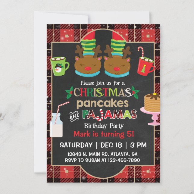 Convite Panquecas de Natal e festa de pijama. (Frente)