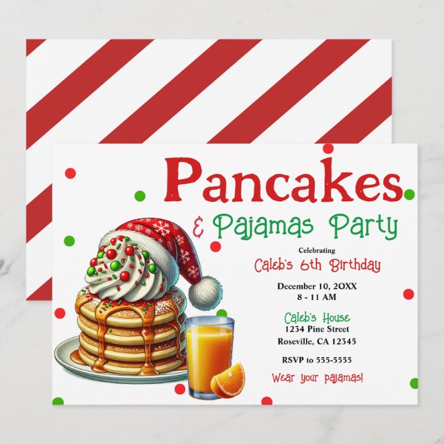 Convite Panquecas de Natal e Festa de PJ's de Pijamas  (Frente/Verso)