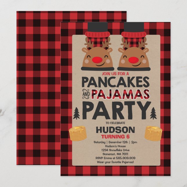 Convite Panquecas De Natal E Pijamas Convidam Lumberjack (Frente/Verso)