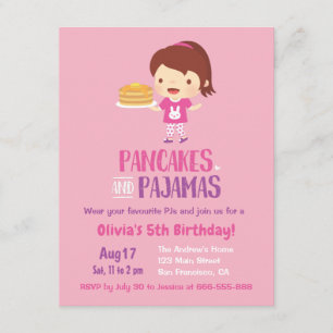 Convite Panquecas e Garota de Pijama Festa de Aniversário