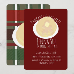 Convite Panquecas e Pijamas Festa de Sono Garotas   Xadrez