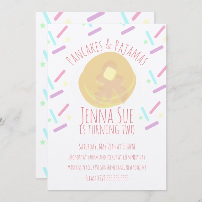Convite Panquecas e Pijamas Festa do Sono Confeitos Kraft (Frente/Verso)