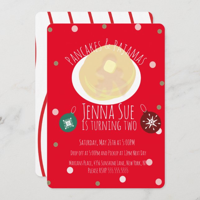 Convite Panquecas e Pijamas Festa do Sono Meninas | Natal (Frente/Verso)