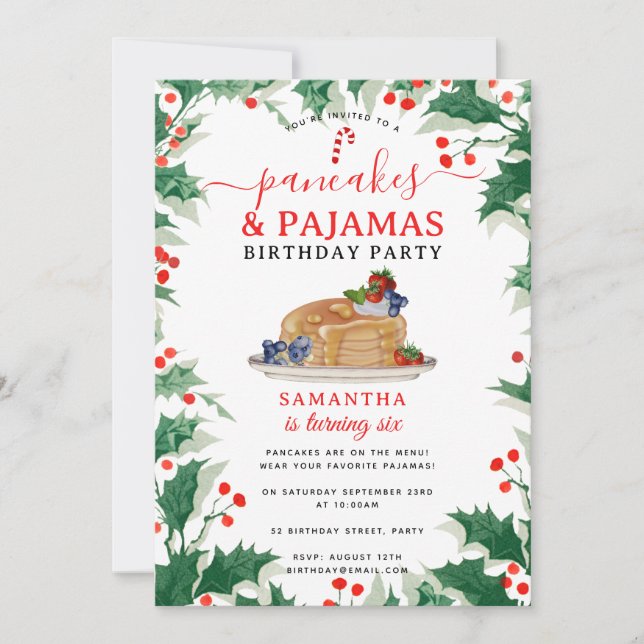 Convite Panquecas Pijamas PJ's Menina Natal Aniversário (Frente)