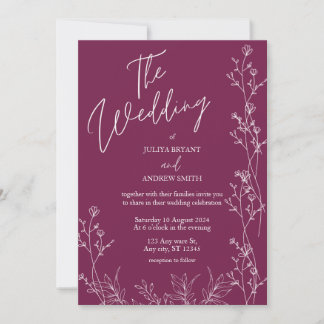 Convite Pansy Purple floral wedding Invitation