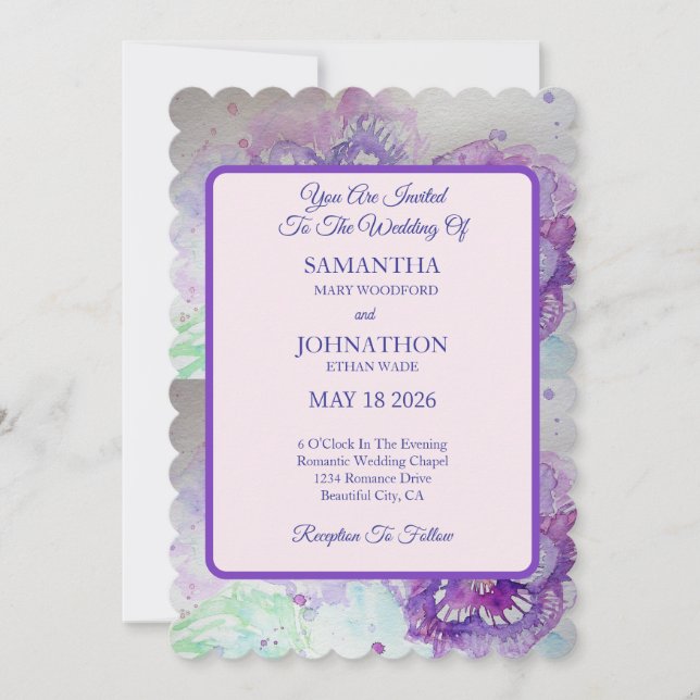 Convite Pansy Watercolor Flower Floral Invitation (Frente)