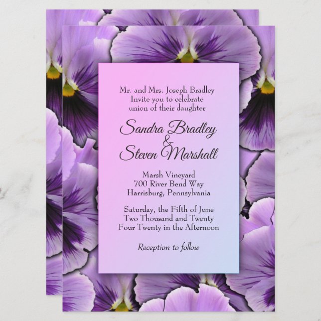 Convite Pansy Weding Roxo (Frente/Verso)