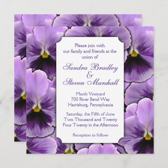 Convite Pansy Weding Roxo (Frente/Verso)