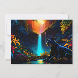 Convite Pantera junto a uma cachoeira
