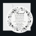 Convite Pão Branco e Preto Elegante Wreath Sweet 16 Invite<br><div class="desc">Elegante Black & White Leaf Wreath Sweet 16 Invite a coleção Matching em Niche e Nest store.</div>