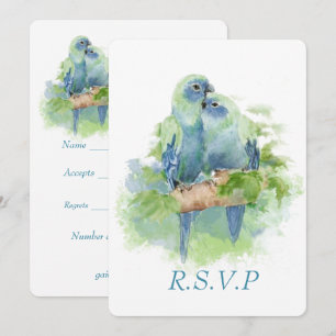 Convite Papagaio Azul Aquarela Casamento Ave Tropical RSVP