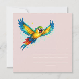Convite Papagaio Colorido Feliz em Voo Design de Pássaro K