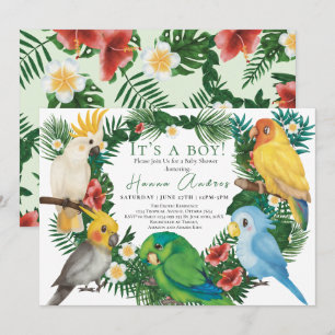 Convite Papagaios Tropicais aves exóticas Churras de Bebê