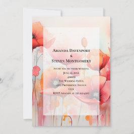 Convite Papagaios vermelhos num Casamento de Aquarela de C