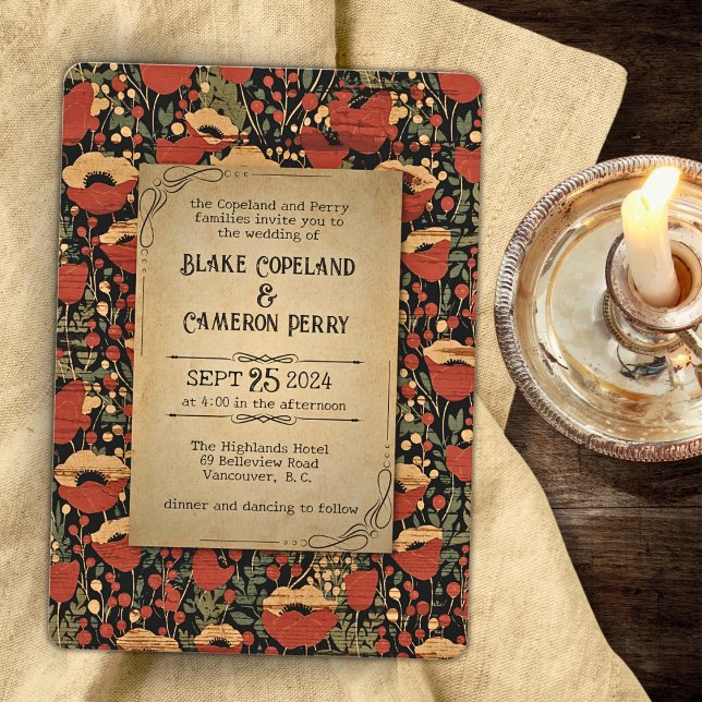 Convite Papagaios Vermelhos Russos Vintage Wood Casamento  (Criador carregado)