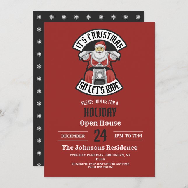 Convite Papai Noel andando de moto (Frente/Verso)