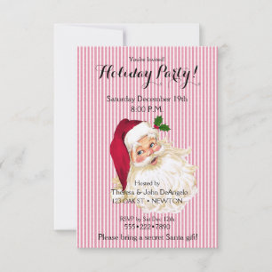 Convite Papai Noel Antigo Floral de Morango Listrado