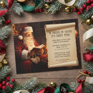 Convite Papai Noel Antigo Lendo um Livro Festa de Natal