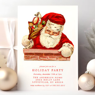 Convite Papai Noel Antigo na Chaminé Festa de Férias Retro